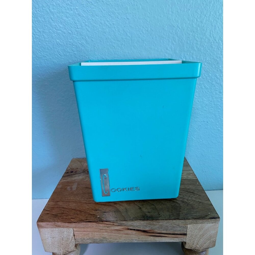 Vintage Teal Cream Cookies Container with Lid‎